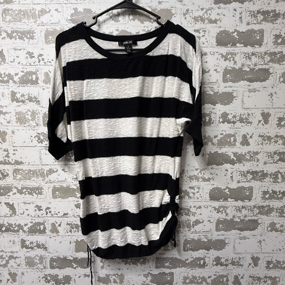 Style & Co. Black and White Striped Short Sleeve Top